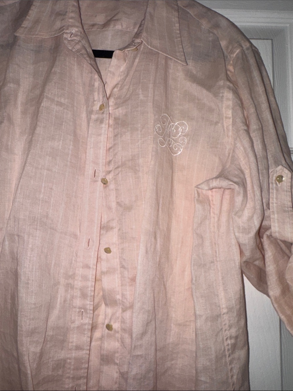 Lauren Ralph Lauren Pink Embroidered Monogram Button-Down Shirt - Picture 6 of 17